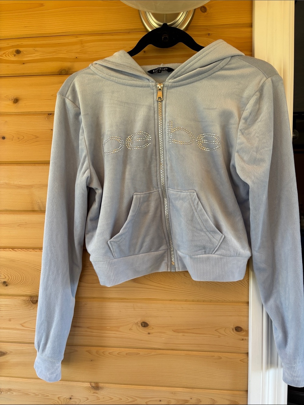 bebe Light Blue Velour Zip-Up Hoodie
